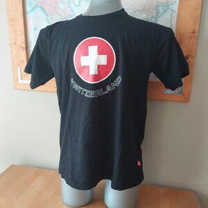 Switzerland Graphic Short Sleeve Men's Black Cotton T- Shirt Size Large